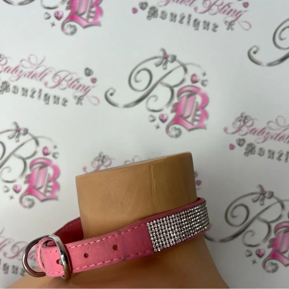 Bling collar rhinestone diamonds animal dog necklace collar choker suede pink